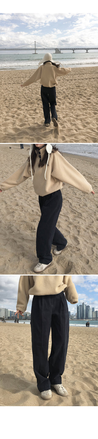 Wide cotton slacks with pleats