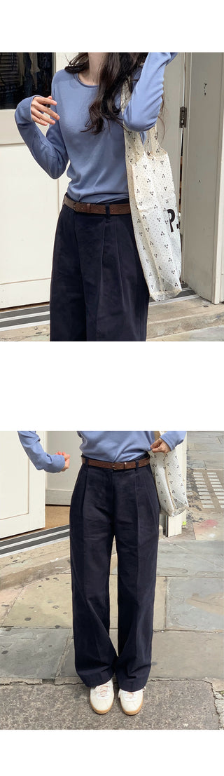 Wide cotton slacks with pleats
