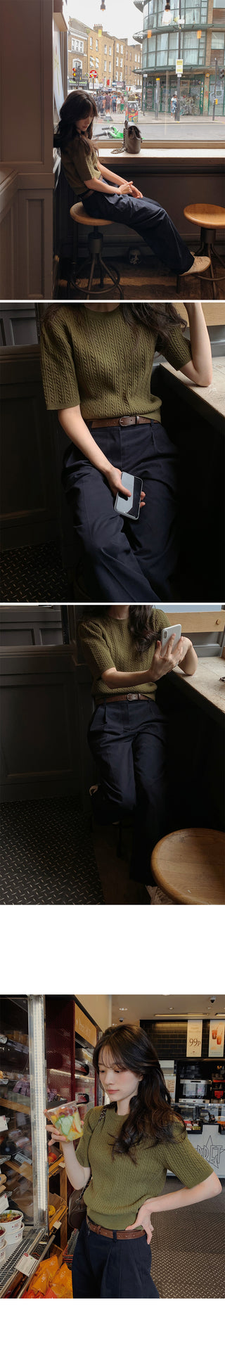 Wide cotton slacks with pleats