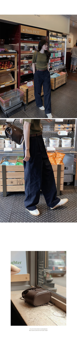 Wide cotton slacks with pleats
