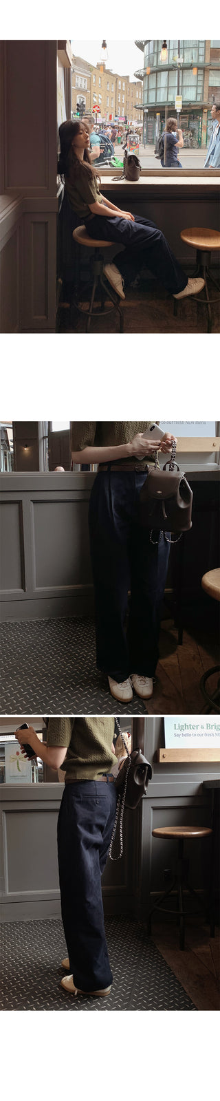 Wide cotton slacks with pleats