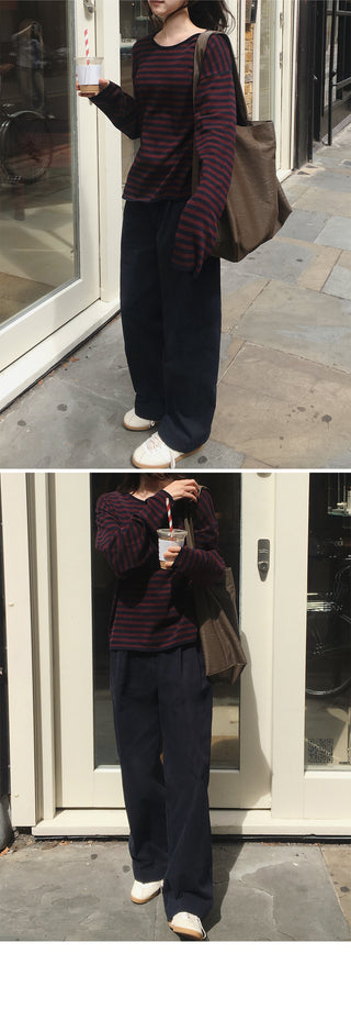 Wide cotton slacks with pleats