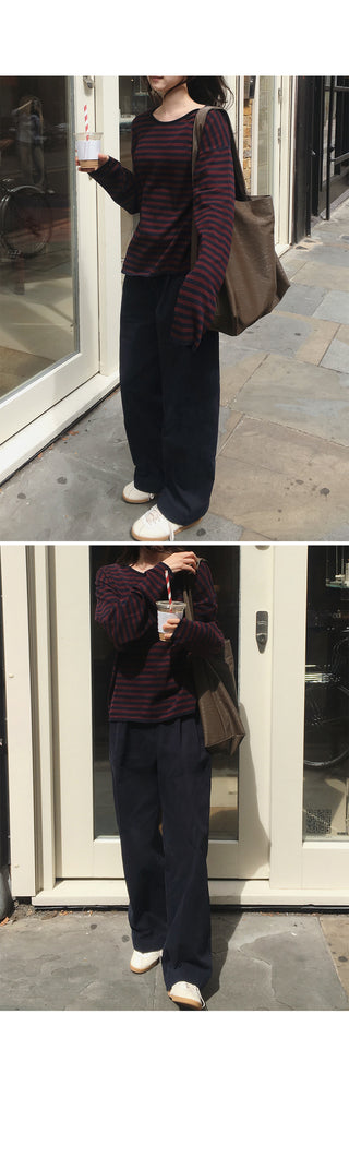 Wide cotton slacks with pleats
