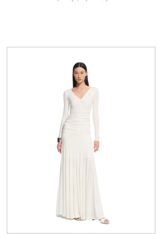 [NAWS] pleated V-neck dress