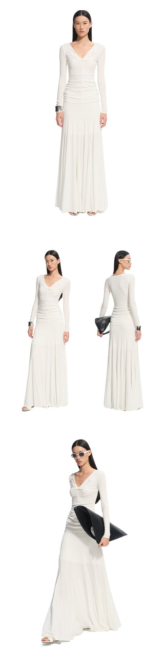 [NAWS] pleated V-neck dress