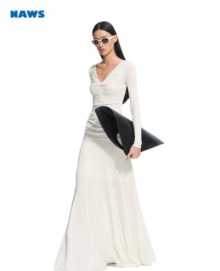 [NAWS] pleated V-neck dress