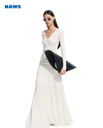 [NAWS] pleated V-neck dress