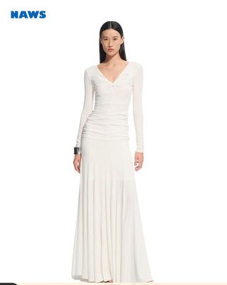 [NAWS] pleated V-neck dress