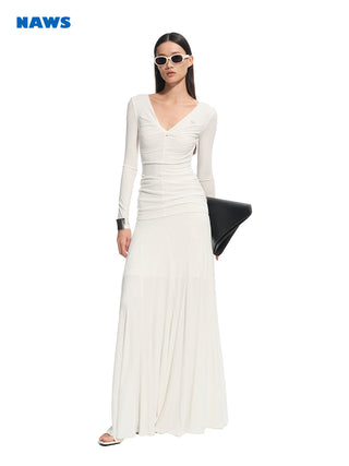 [NAWS] pleated V-neck dress