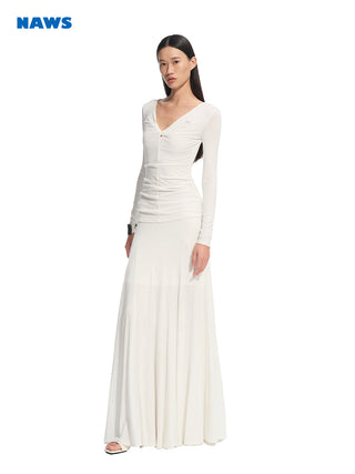 [NAWS] pleated V-neck dress