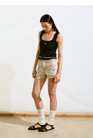 [NAWS] rhinestone denim shorts