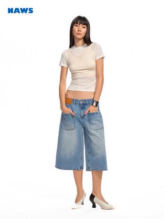 [NAWS] washed denim shorts