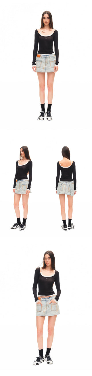 [NAWS] folded denim skirt