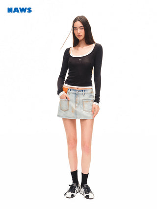 [NAWS] folded denim skirt