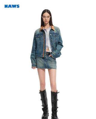 [NAWS] leather patchwork coat