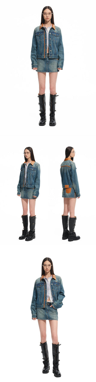 [NAWS] leather patchwork coat