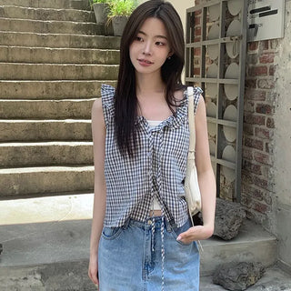 Check Frill Blouse