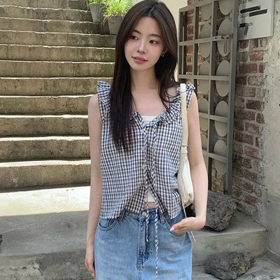 Check Frill Blouse