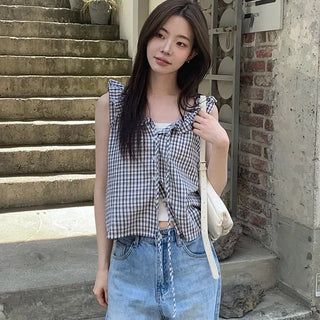 Check Frill Blouse