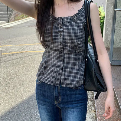 Check Sleeveless Blouse