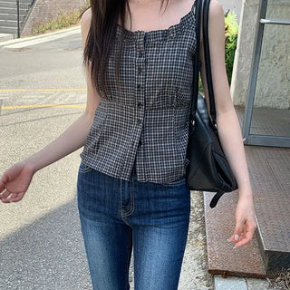 Check Sleeveless Blouse