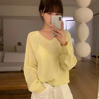 Linen V Neck Knit