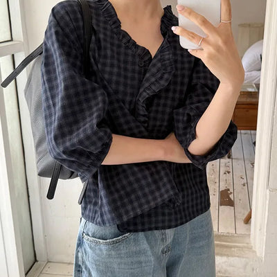 Check Frill Blouse