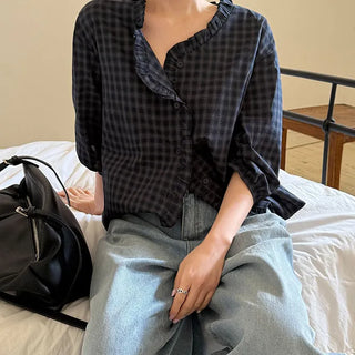 Check Frill Blouse