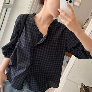 Check Frill Blouse