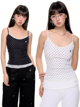 [NECY] Polka Dot Fake Two Piece Lace Sling Top