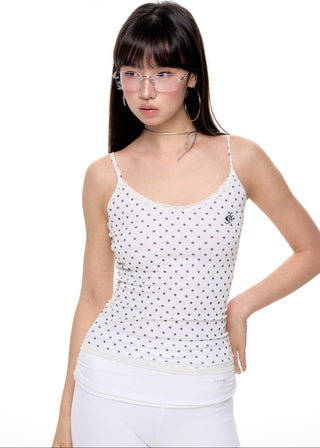 [NECY] Polka Dot Fake Two Piece Lace Sling Top
