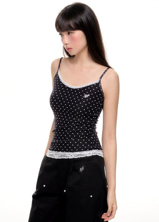 [NECY] Polka Dot Fake Two Piece Lace Sling Top