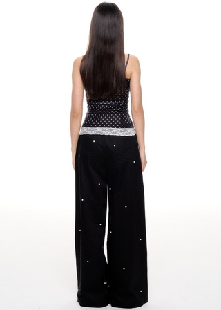 [NECY] Polka Dot Fake Two Piece Lace Sling Top