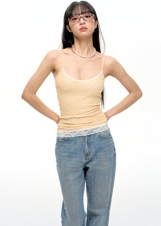 [NECY] Polka Dot Fake Two Piece Lace Sling Top