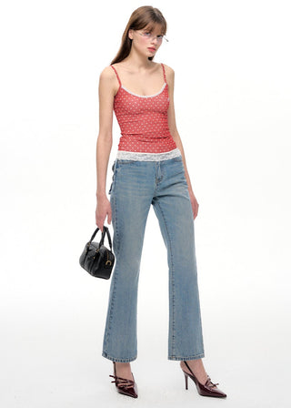 [NECY] Polka Dot Fake Two Piece Lace Sling Top