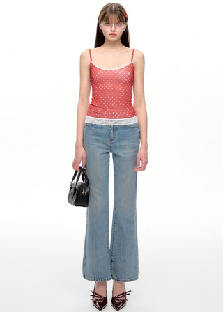 [NECY] Polka Dot Fake Two Piece Lace Sling Top