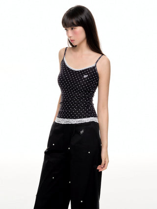[NECY] Polka Dot Fake Two Piece Lace Sling Top