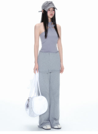 [NECY] Gray Detachable Culottes Loose Straight-Leg Pants