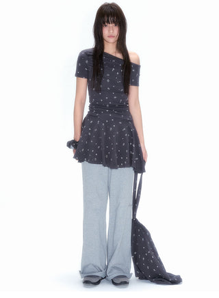 [NECY] Gray Detachable Culottes Loose Straight-Leg Pants