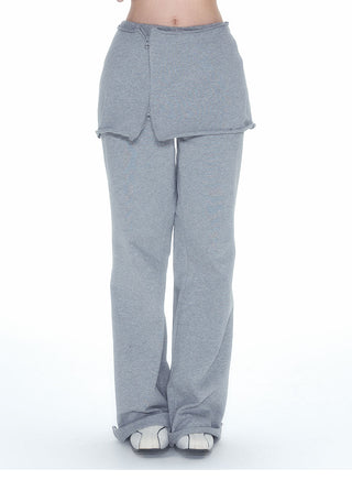 [NECY] Gray Detachable Culottes Loose Straight-Leg Pants
