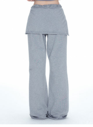 [NECY] Gray Detachable Culottes Loose Straight-Leg Pants