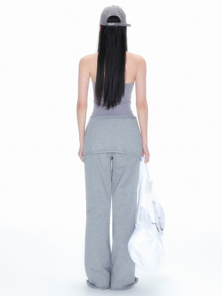 [NECY] Gray Detachable Culottes Loose Straight-Leg Pants