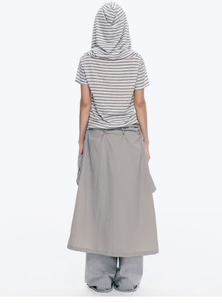 [NECY] Gray Double Pocket Pleated A-Line Skirt