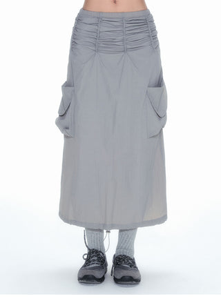 [NECY] Gray Double Pocket Pleated A-Line Skirt