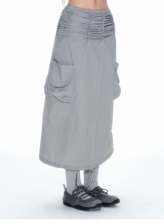 [NECY] Gray Double Pocket Pleated A-Line Skirt