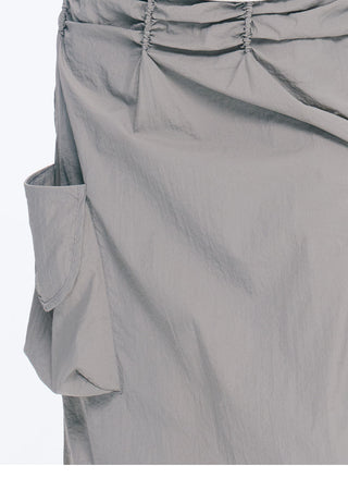 [NECY] Gray Double Pocket Pleated A-Line Skirt