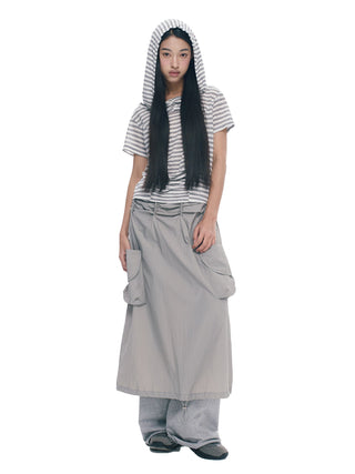 [NECY] Gray Double Pocket Pleated A-Line Skirt