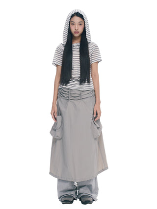 [NECY] Gray Double Pocket Pleated A-Line Skirt