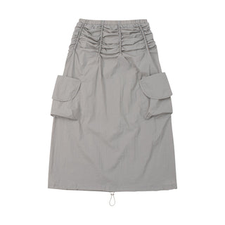 [NECY] Gray Double Pocket Pleated A-Line Skirt