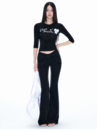 [NECY] Glitter Sleeve Stretch Slim-Fit Top